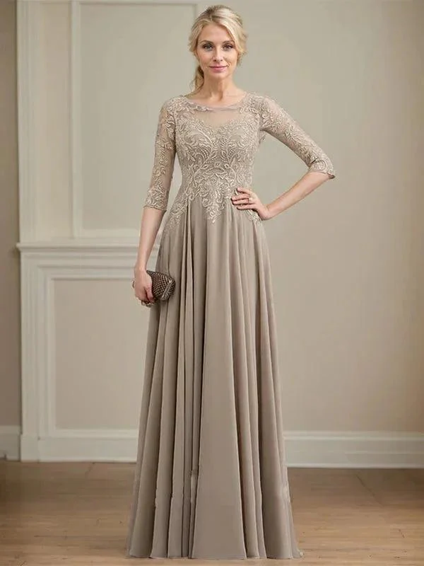 A-line Scoop Illusion Floor-Length Lace Chiffon Mother of the Bride Dress With Sequins - Image 5