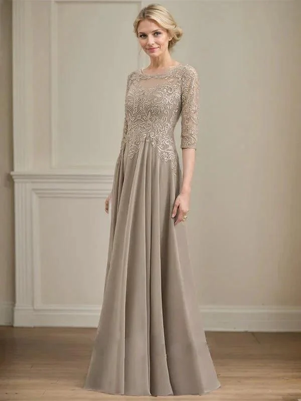 A-line Scoop Illusion Floor-Length Lace Chiffon Mother of the Bride Dress With Sequins - Image 6