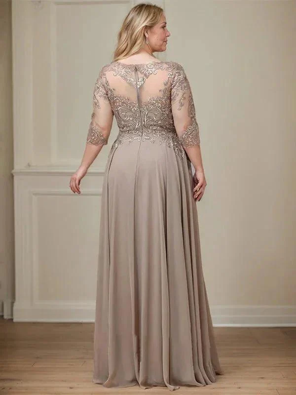 A-line Scoop Illusion Floor-Length Lace Chiffon Mother of the Bride Dress With Sequins - Image 7