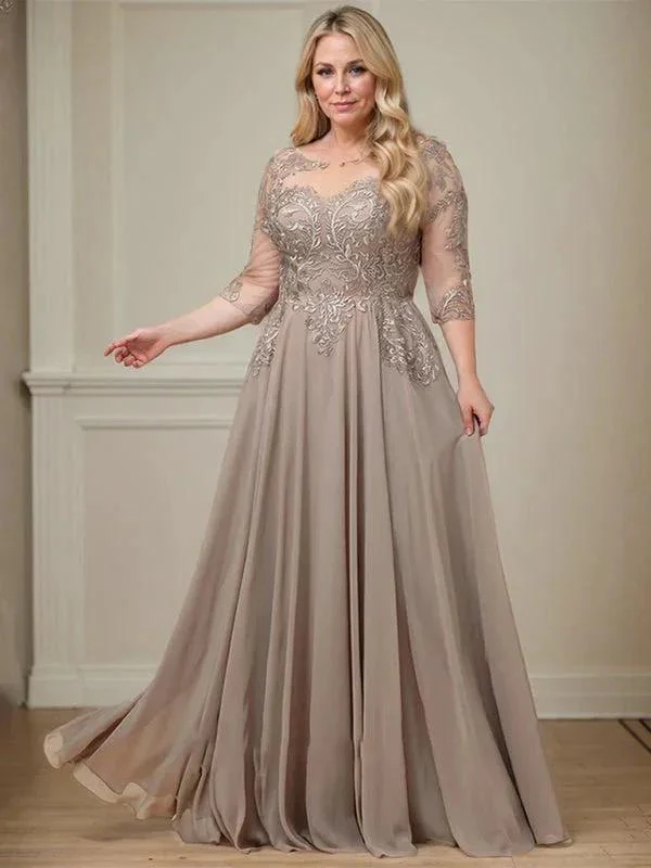 A-line Scoop Illusion Floor-Length Lace Chiffon Mother of the Bride Dress With Sequins - Image 8