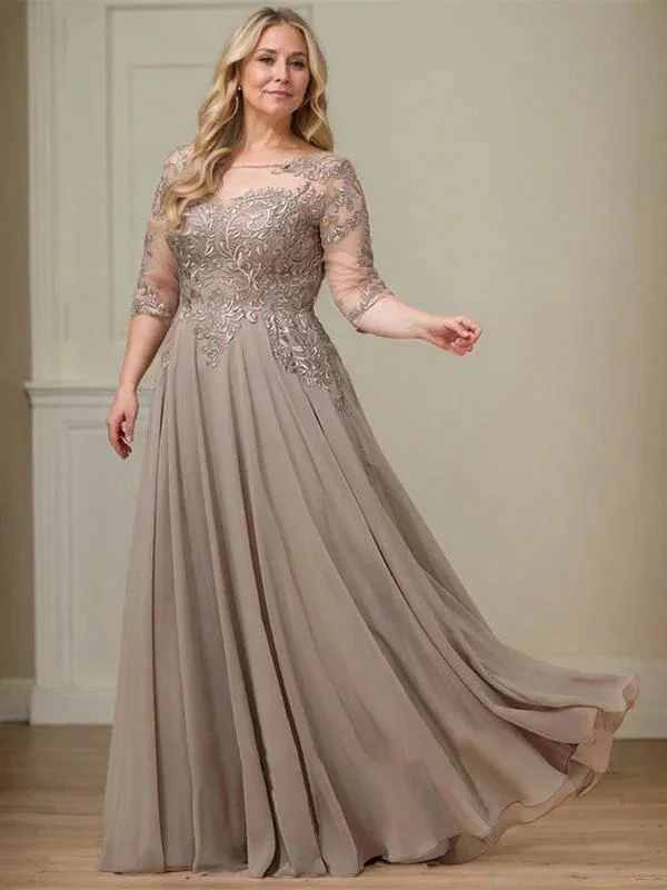 A-line Scoop Illusion Floor-Length Lace Chiffon Mother of the Bride Dress With Sequins - Image 9