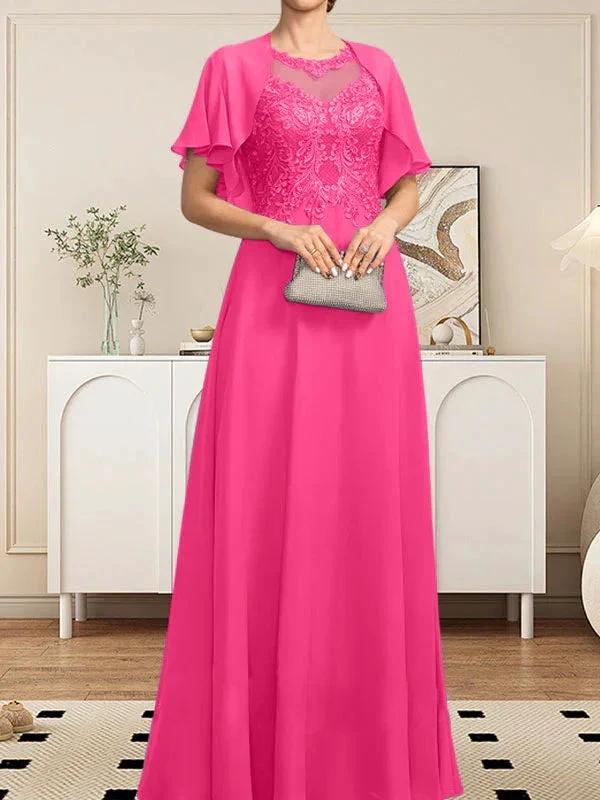 A-line Scoop Illusion Floor-Length Lace Chiffon Mother of the Bride Dress With Sequins - Image 67