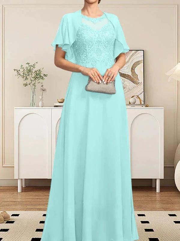 A-line Scoop Illusion Floor-Length Lace Chiffon Mother of the Bride Dress With Sequins - Image 72