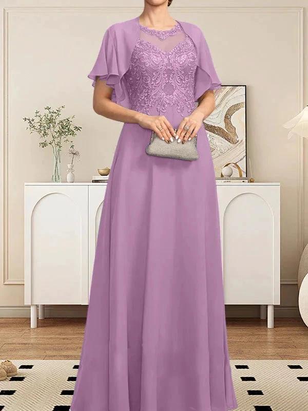 A-line Scoop Illusion Floor-Length Lace Chiffon Mother of the Bride Dress With Sequins - Image 73