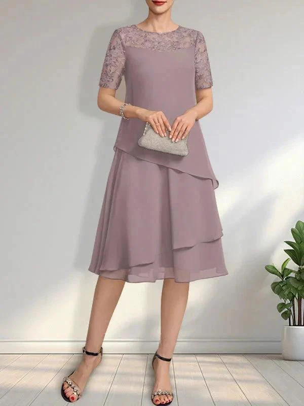A-line Scoop Illusion Knee-Length Lace Chiffon Mother of the Bride Dress With Sequins - Image 10