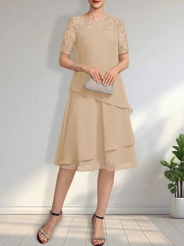 A-line Scoop Illusion Knee-Length Lace Chiffon Mother of the Bride Dress With Sequins - Image 11