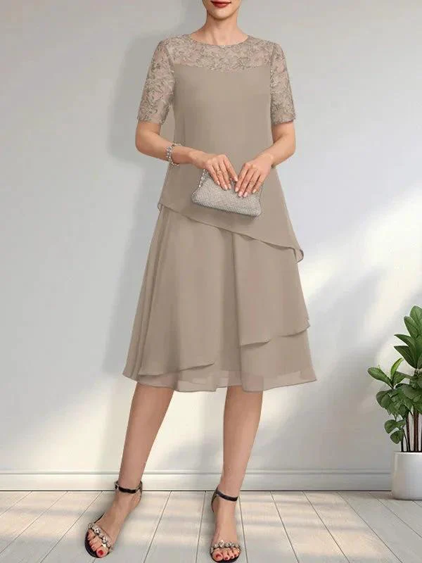 A-line Scoop Illusion Knee-Length Lace Chiffon Mother of the Bride Dress With Sequins - Image 12