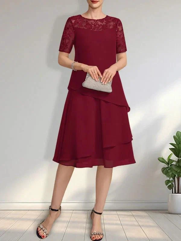 A-line Scoop Illusion Knee-Length Lace Chiffon Mother of the Bride Dress With Sequins - Image 13