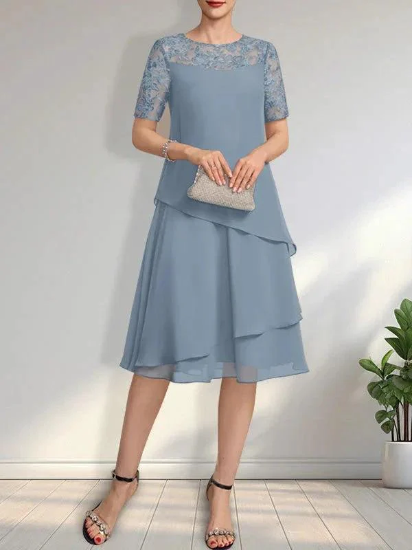 A-line Scoop Illusion Knee-Length Lace Chiffon Mother of the Bride Dress With Sequins - Image 14