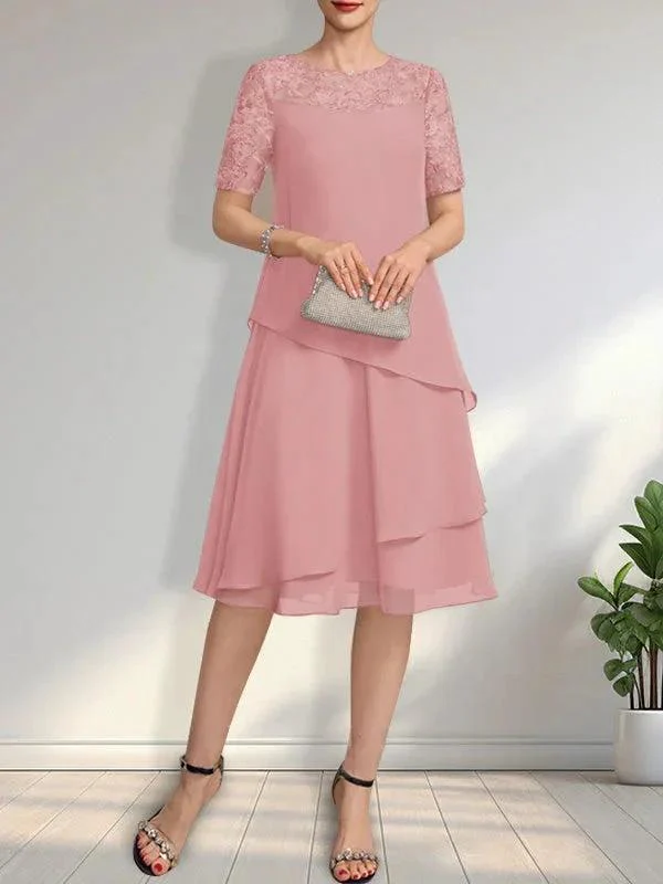 A-line Scoop Illusion Knee-Length Lace Chiffon Mother of the Bride Dress With Sequins - Image 17