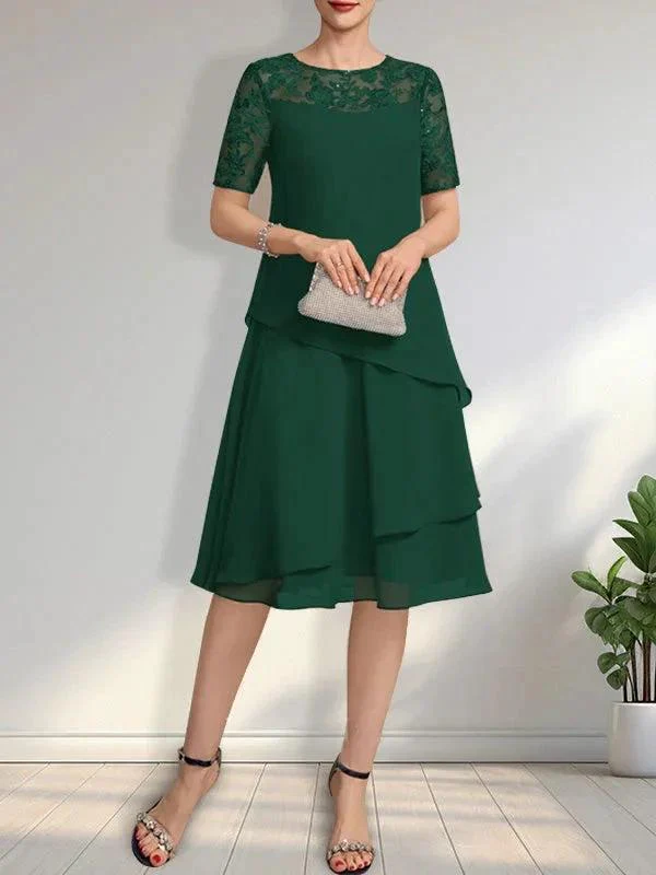 A-line Scoop Illusion Knee-Length Lace Chiffon Mother of the Bride Dress With Sequins - Image 26