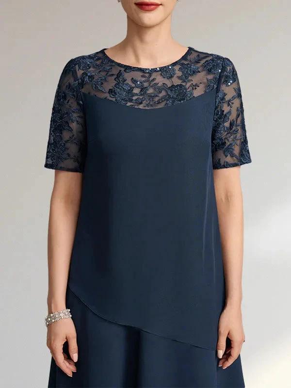 A-line Scoop Illusion Knee-Length Lace Chiffon Mother of the Bride Dress With Sequins - Image 6