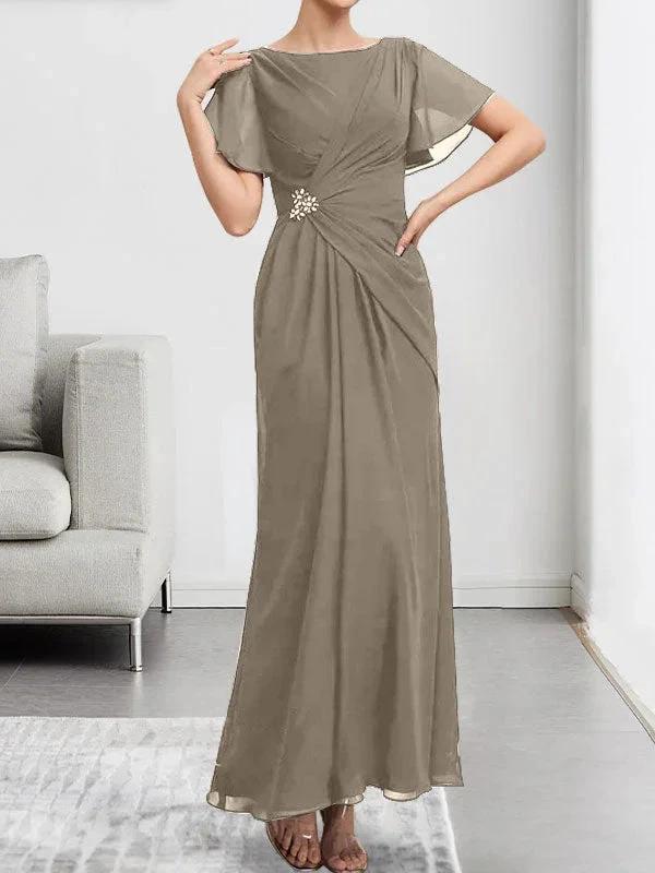 A-line Scoop Illusion Tea-Length Chiffon Lace Mother of the Bride Dress With Beading Sequins - Image 14