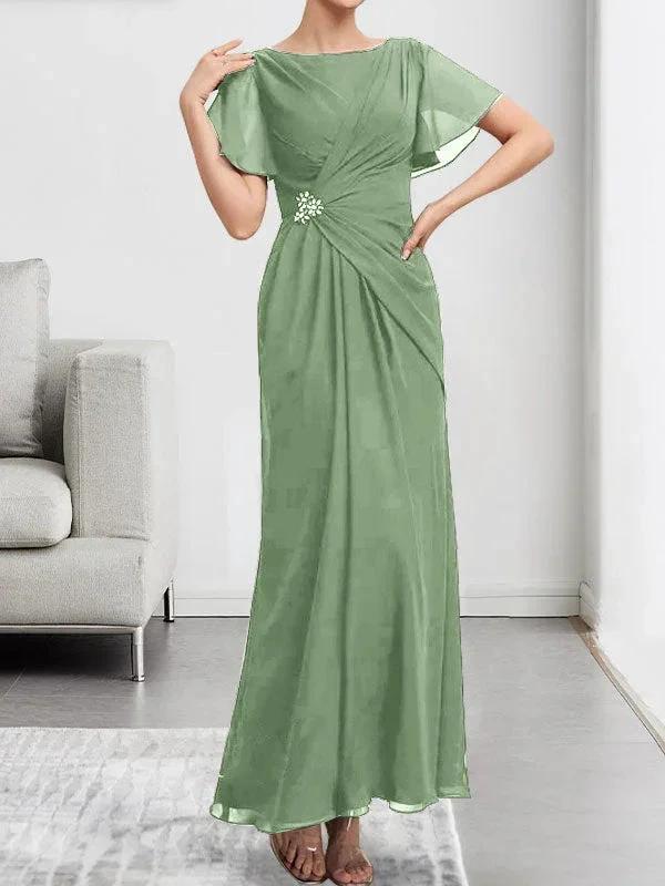 A-line Scoop Illusion Tea-Length Chiffon Lace Mother of the Bride Dress With Beading Sequins - Image 16