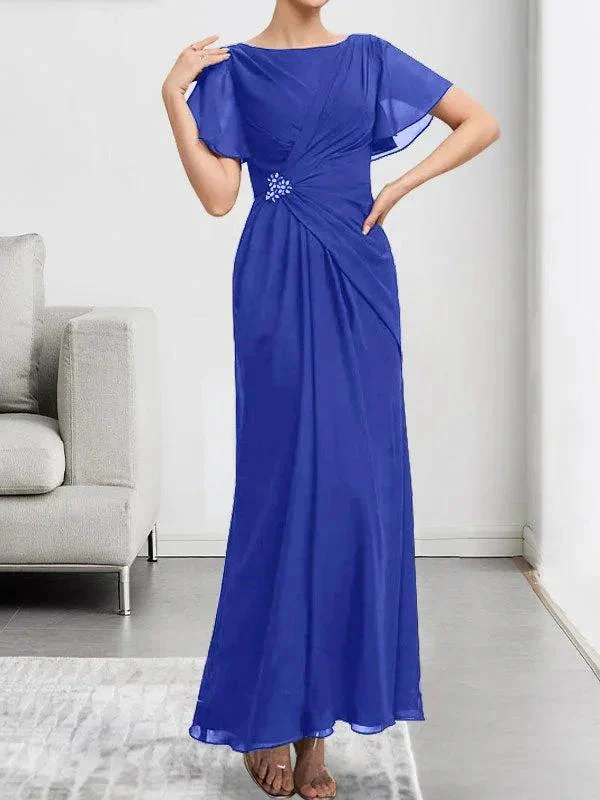A-line Scoop Illusion Tea-Length Chiffon Lace Mother of the Bride Dress With Beading Sequins - Image 18
