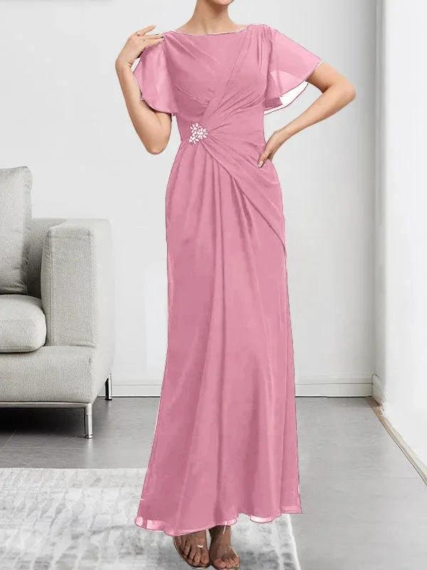 A-line Scoop Illusion Tea-Length Chiffon Lace Mother of the Bride Dress With Beading Sequins - Image 21