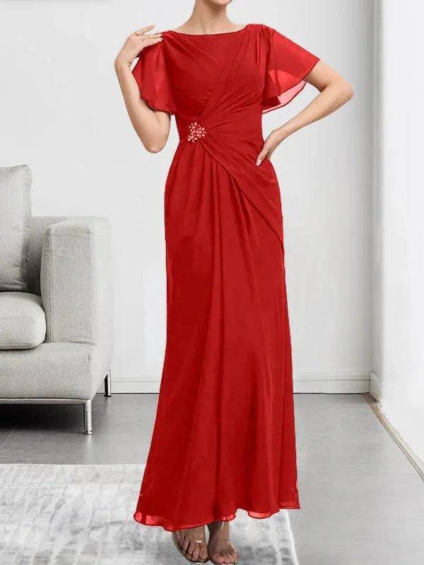 A-line Scoop Illusion Tea-Length Chiffon Lace Mother of the Bride Dress With Beading Sequins - Image 24