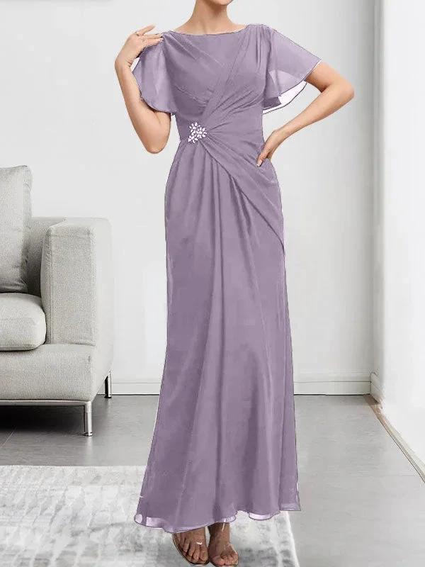A-line Scoop Illusion Tea-Length Chiffon Lace Mother of the Bride Dress With Beading Sequins - Image 25
