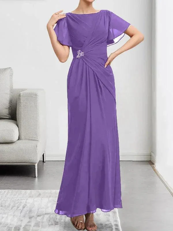 A-line Scoop Illusion Tea-Length Chiffon Lace Mother of the Bride Dress With Beading Sequins - Image 26