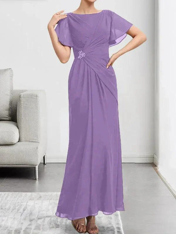 A-line Scoop Illusion Tea-Length Chiffon Lace Mother of the Bride Dress With Beading Sequins - Image 27