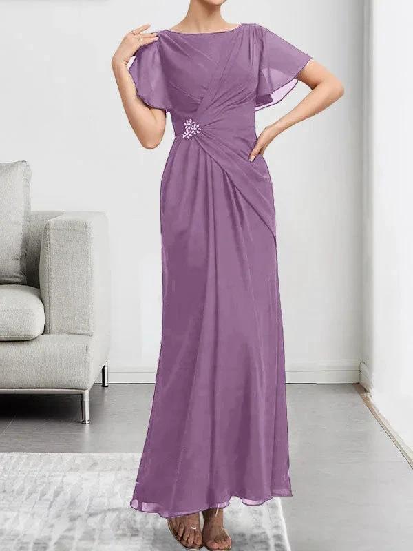 A-line Scoop Illusion Tea-Length Chiffon Lace Mother of the Bride Dress With Beading Sequins - Image 28
