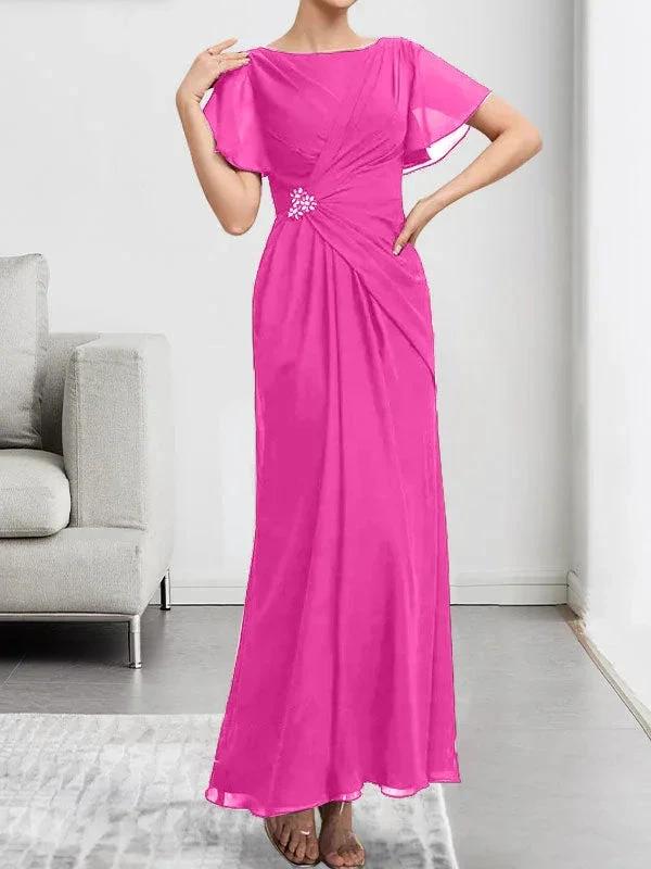 A-line Scoop Illusion Tea-Length Chiffon Lace Mother of the Bride Dress With Beading Sequins - Image 34
