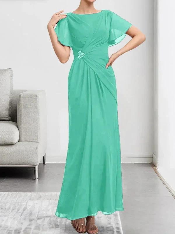 A-line Scoop Illusion Tea-Length Chiffon Lace Mother of the Bride Dress With Beading Sequins - Image 35