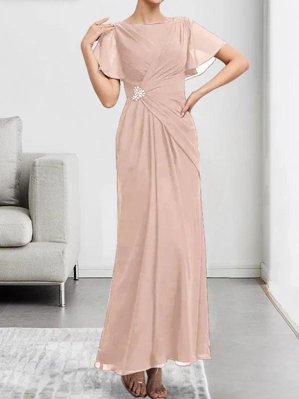 A-line Scoop Illusion Tea-Length Chiffon Lace Mother of the Bride Dress With Beading Sequins - Image 36