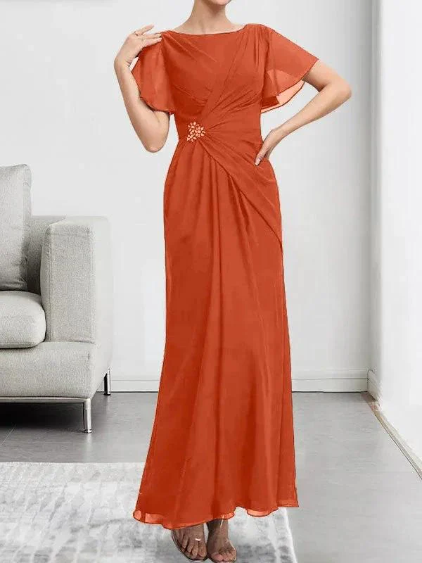 A-line Scoop Illusion Tea-Length Chiffon Lace Mother of the Bride Dress With Beading Sequins - Image 37