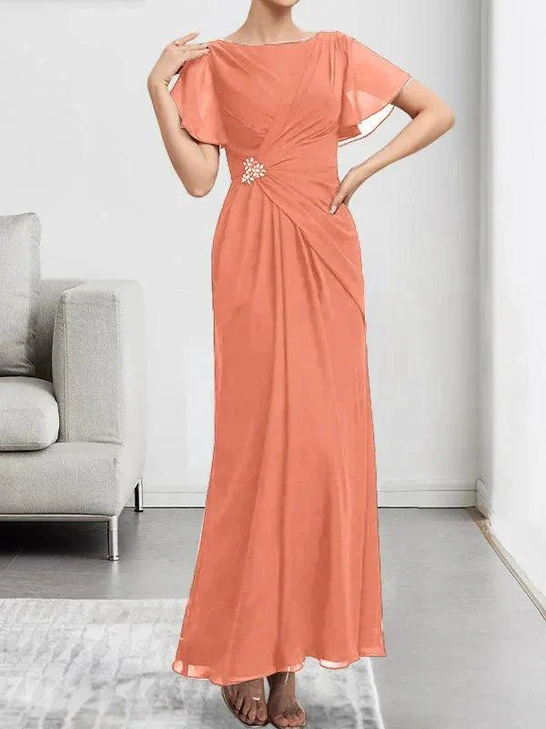 A-line Scoop Illusion Tea-Length Chiffon Lace Mother of the Bride Dress With Beading Sequins - Image 42