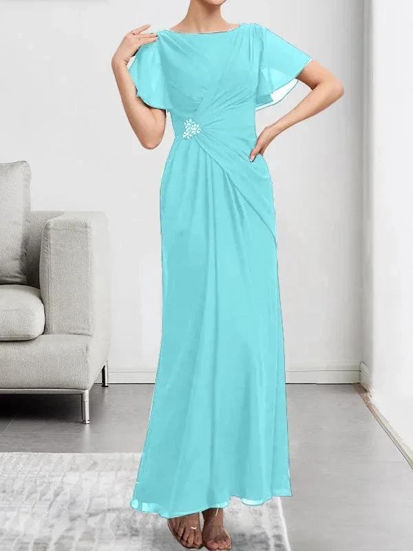 A-line Scoop Illusion Tea-Length Chiffon Lace Mother of the Bride Dress With Beading Sequins - Image 46