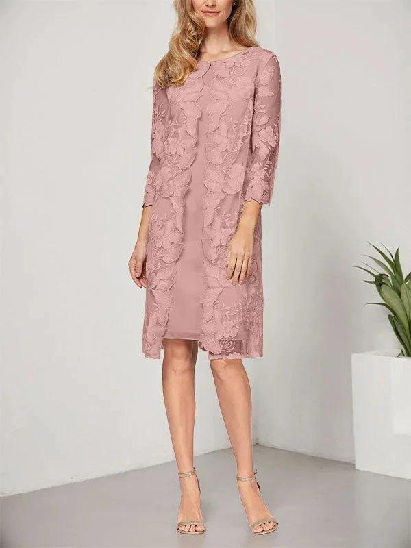 A-line Scoop Knee-Length Chiffon Lace Mother of the Bride Dress With Jacket - Image 11