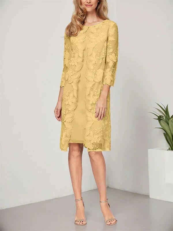 A-line Scoop Knee-Length Chiffon Lace Mother of the Bride Dress With Jacket - Image 13
