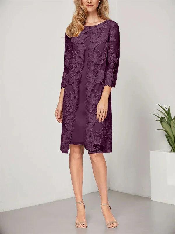 A-line Scoop Knee-Length Chiffon Lace Mother of the Bride Dress With Jacket - Image 14