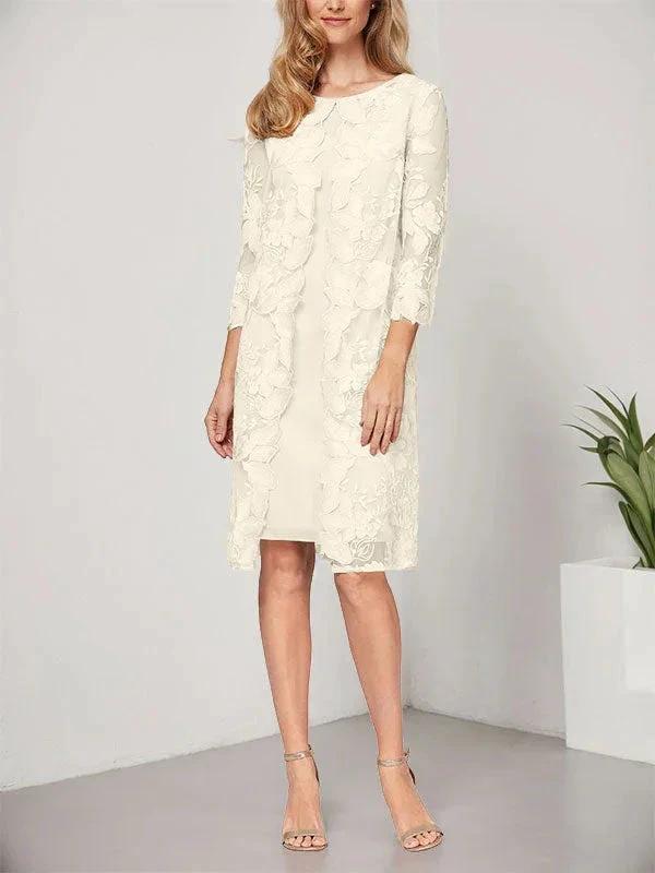 A-line Scoop Knee-Length Chiffon Lace Mother of the Bride Dress With Jacket - Image 16