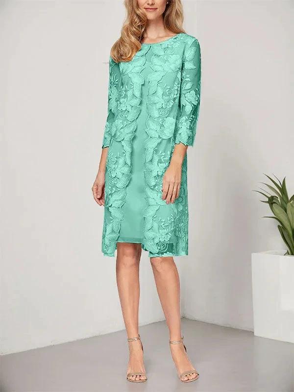 A-line Scoop Knee-Length Chiffon Lace Mother of the Bride Dress With Jacket - Image 17