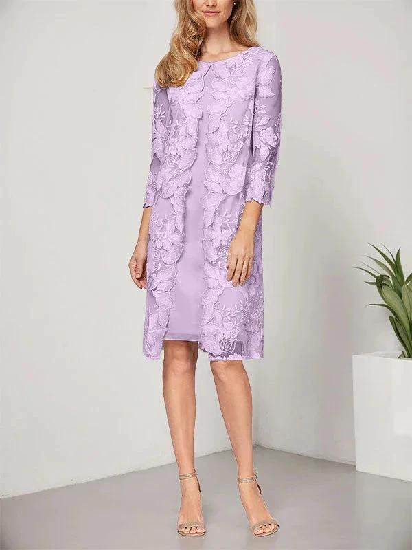A-line Scoop Knee-Length Chiffon Lace Mother of the Bride Dress With Jacket - Image 18