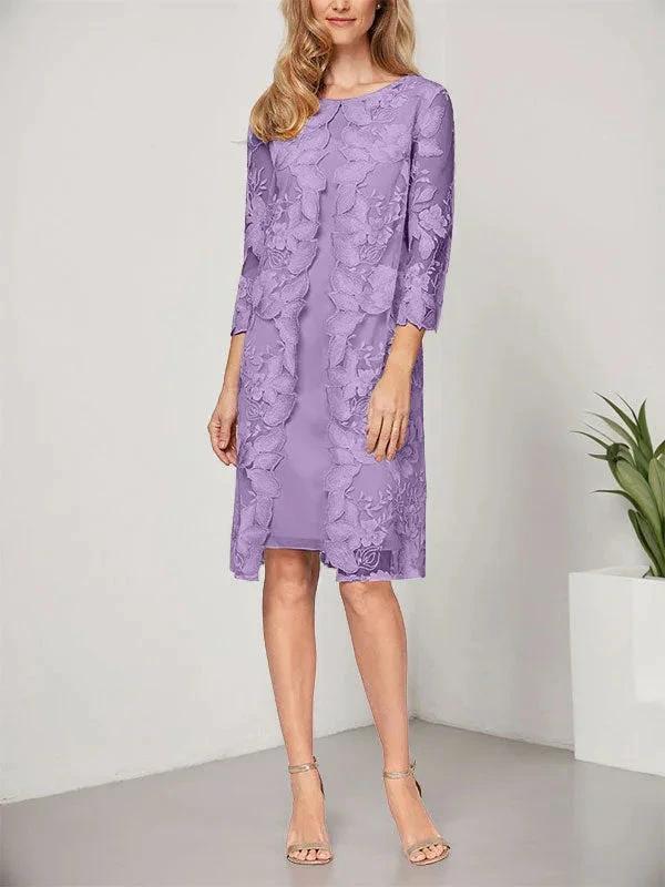 A-line Scoop Knee-Length Chiffon Lace Mother of the Bride Dress With Jacket - Image 19