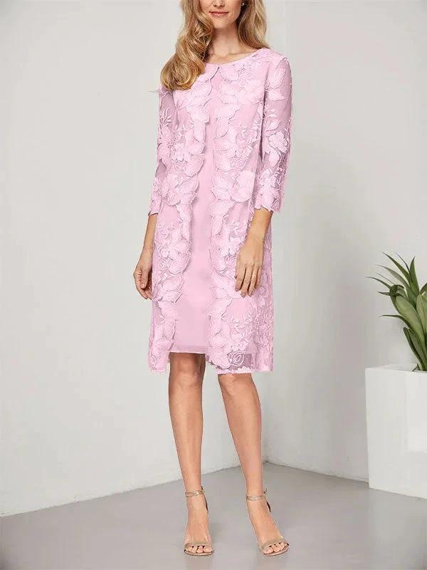 A-line Scoop Knee-Length Chiffon Lace Mother of the Bride Dress With Jacket - Image 20