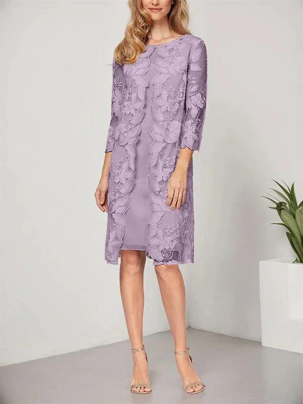 A-line Scoop Knee-Length Chiffon Lace Mother of the Bride Dress With Jacket - Image 21