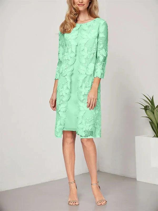 A-line Scoop Knee-Length Chiffon Lace Mother of the Bride Dress With Jacket - Image 22