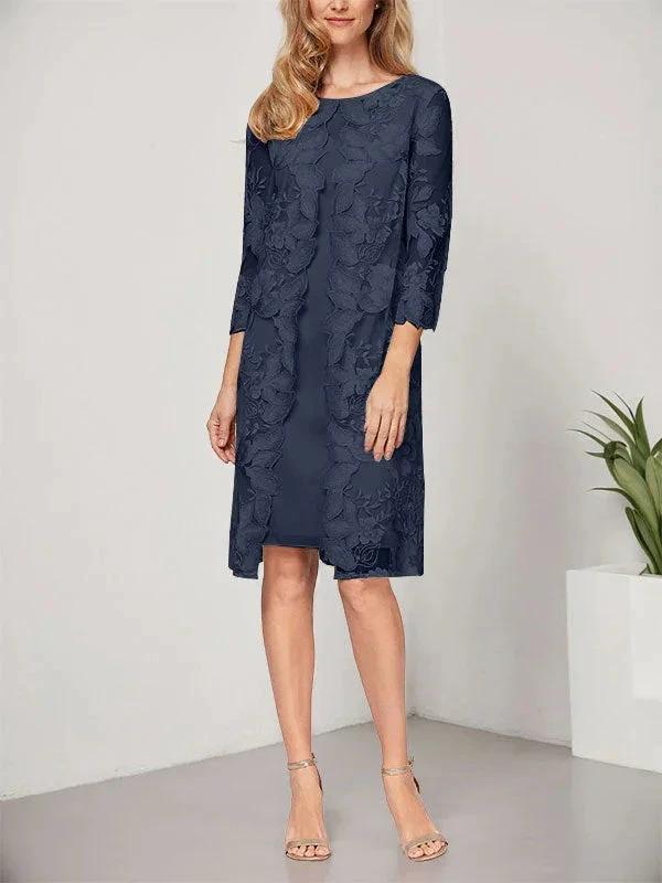 A-line Scoop Knee-Length Chiffon Lace Mother of the Bride Dress With Jacket - Image 23