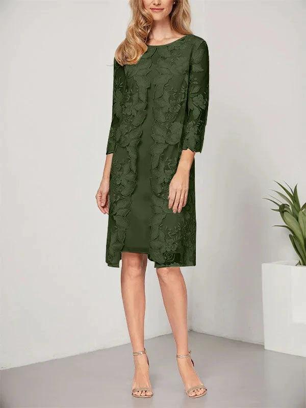 A-line Scoop Knee-Length Chiffon Lace Mother of the Bride Dress With Jacket - Image 24