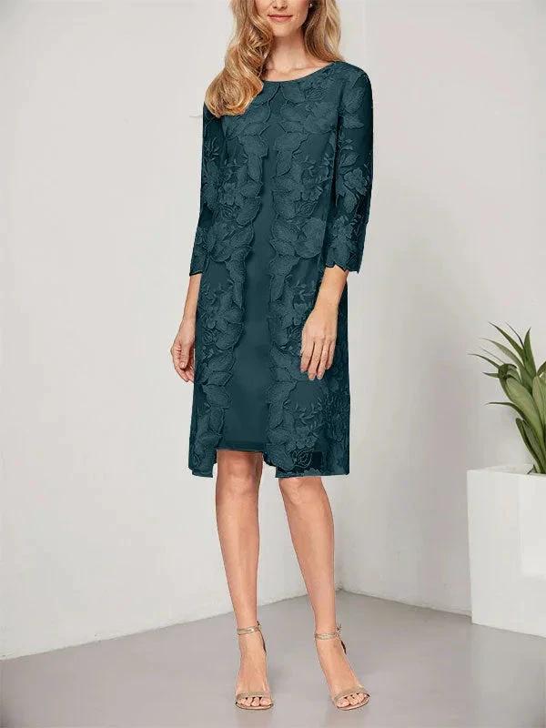 A-line Scoop Knee-Length Chiffon Lace Mother of the Bride Dress With Jacket - Image 26
