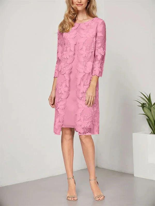 A-line Scoop Knee-Length Chiffon Lace Mother of the Bride Dress With Jacket - Image 27