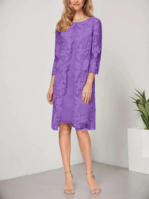 A-line Scoop Knee-Length Chiffon Lace Mother of the Bride Dress With Jacket - Image 28