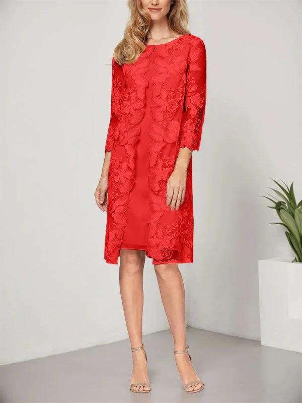 A-line Scoop Knee-Length Chiffon Lace Mother of the Bride Dress With Jacket - Image 29