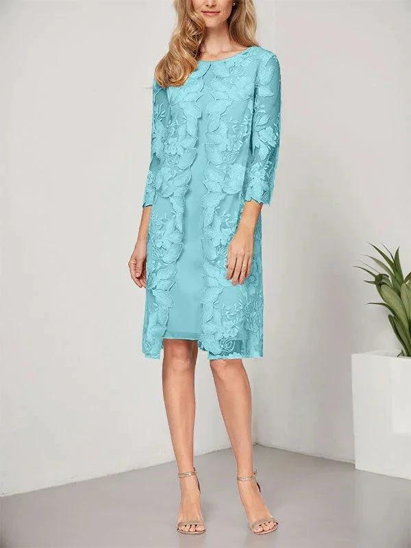 A-line Scoop Knee-Length Chiffon Lace Mother of the Bride Dress With Jacket - Image 3