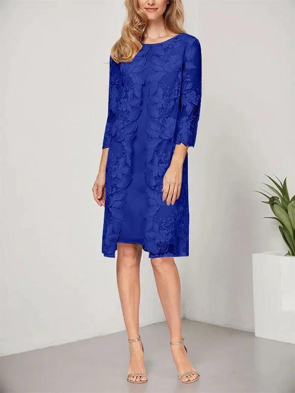 A-line Scoop Knee-Length Chiffon Lace Mother of the Bride Dress With Jacket - Image 30