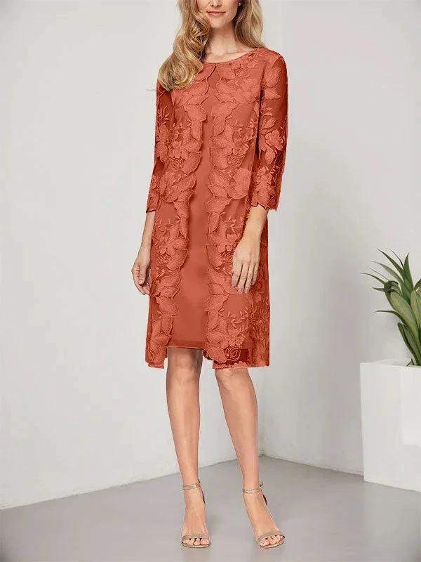 A-line Scoop Knee-Length Chiffon Lace Mother of the Bride Dress With Jacket - Image 31